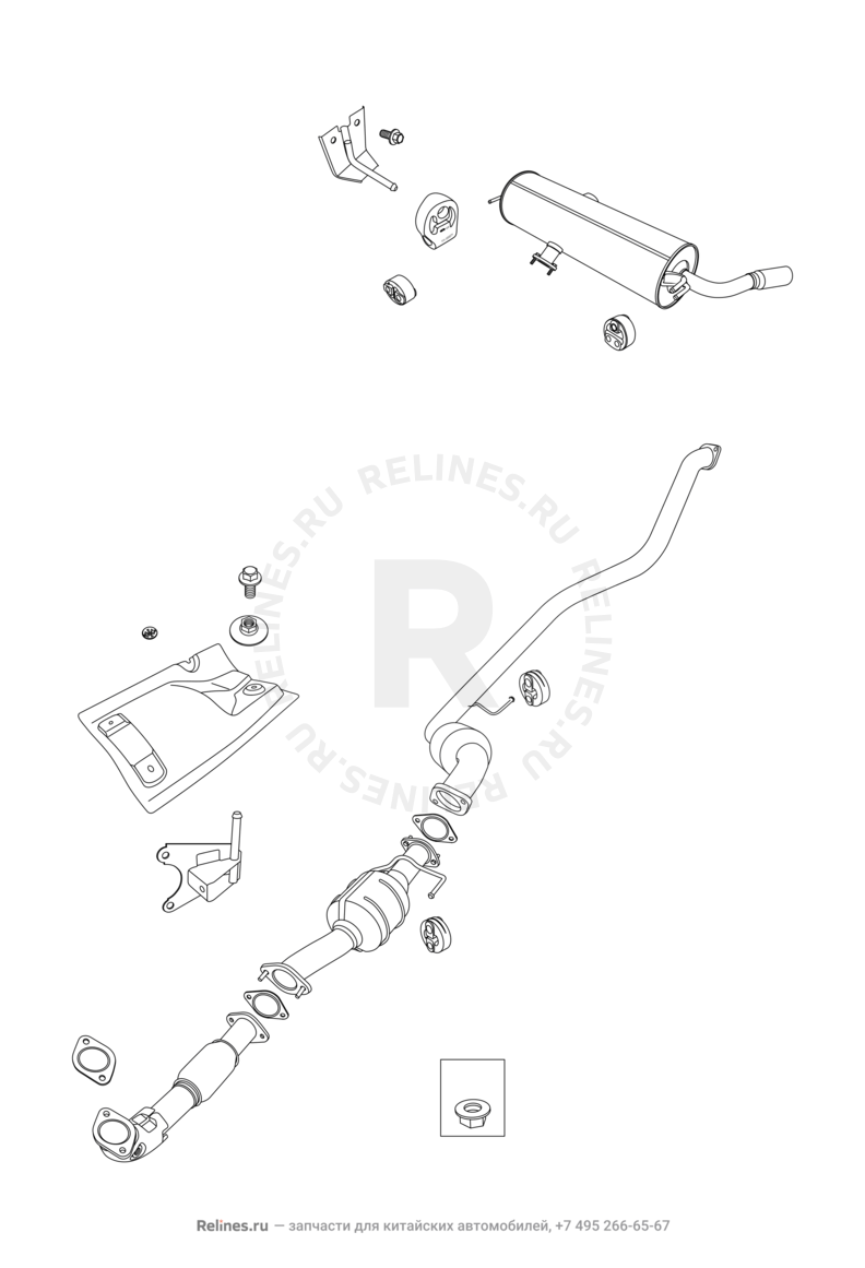 Запчасти Chery Tiggo 3 Поколение I (2014)  — Выпускная система (1) — схема