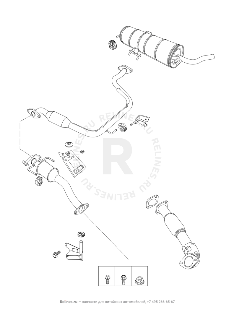 Запчасти Chery Tiggo 3 Поколение I (2014)  — Выпускная система — схема