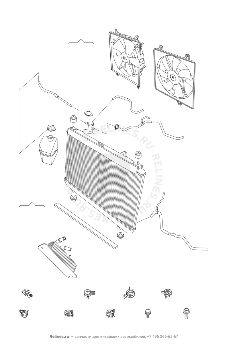 Запчасти Chery Tiggo 3 Поколение I (2014)  — Система охлаждения (1) — схема