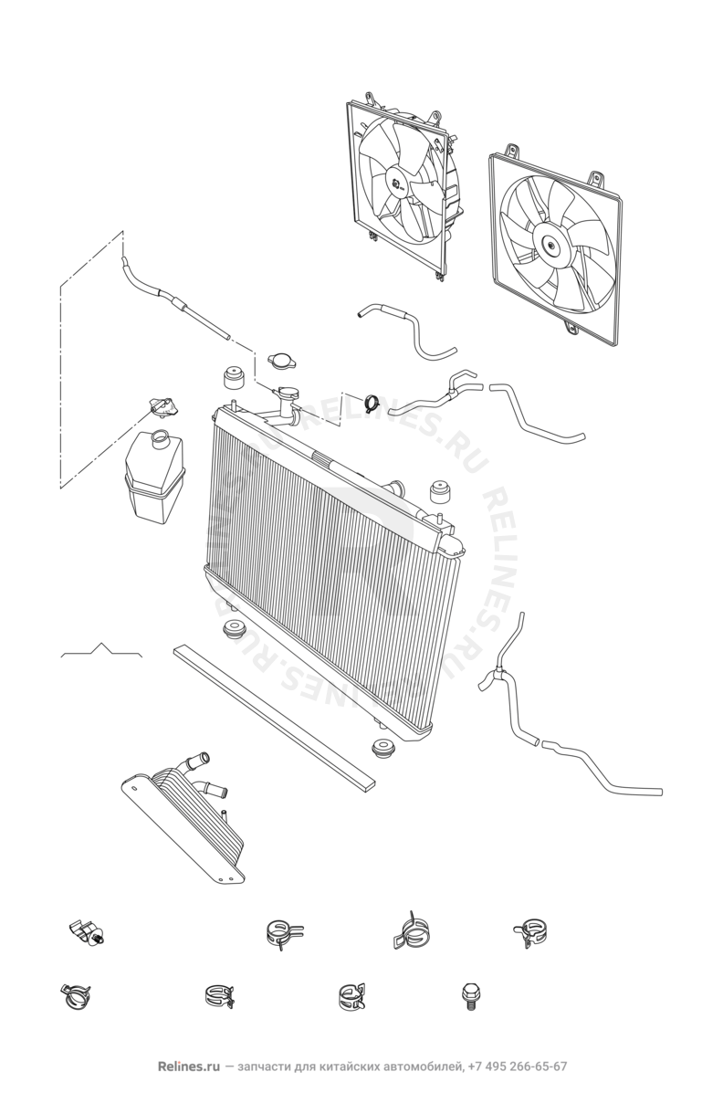 Запчасти Chery Tiggo 3 Поколение I (2014)  — Система охлаждения (4) — схема
