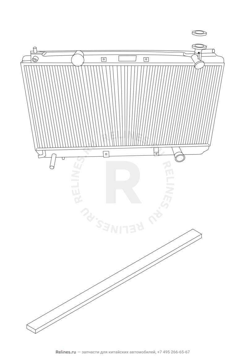 Радиатор охлаждения Chery Tiggo — схема