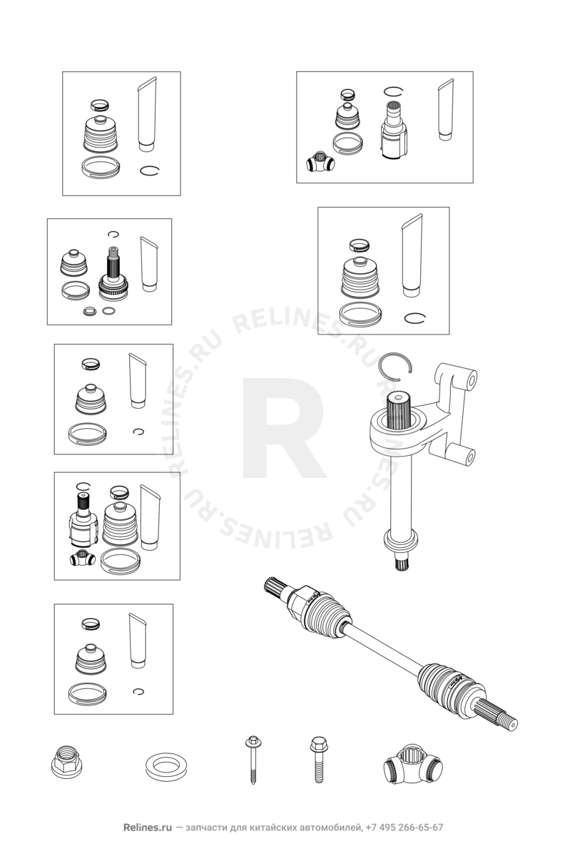 Привод, ШРУС (граната), пыльник и ступица (7) Chery Tiggo — схема