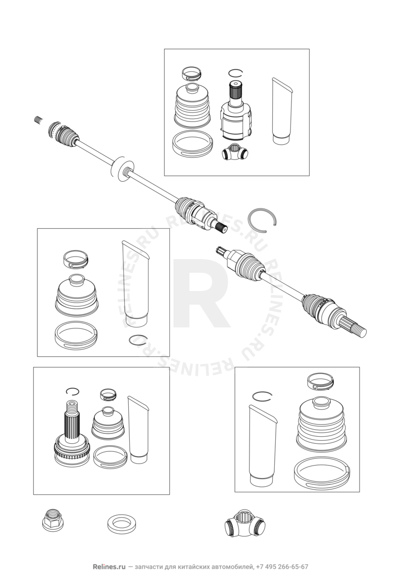Привод, ШРУС (граната), пыльник и ступица (3) Chery Tiggo — схема