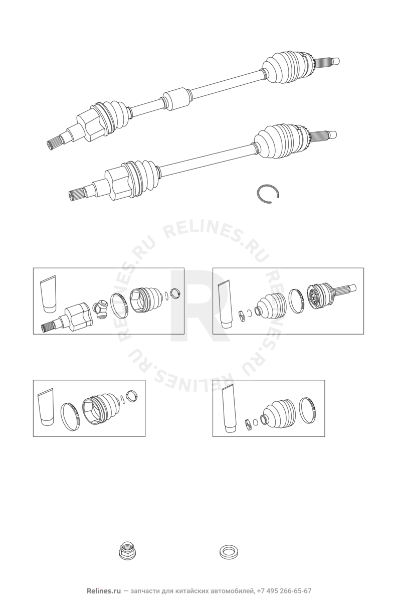 Запчасти Chery Tiggo Поколение I (2005)  — Привод, ШРУС (граната), пыльник и ступица (1) — схема