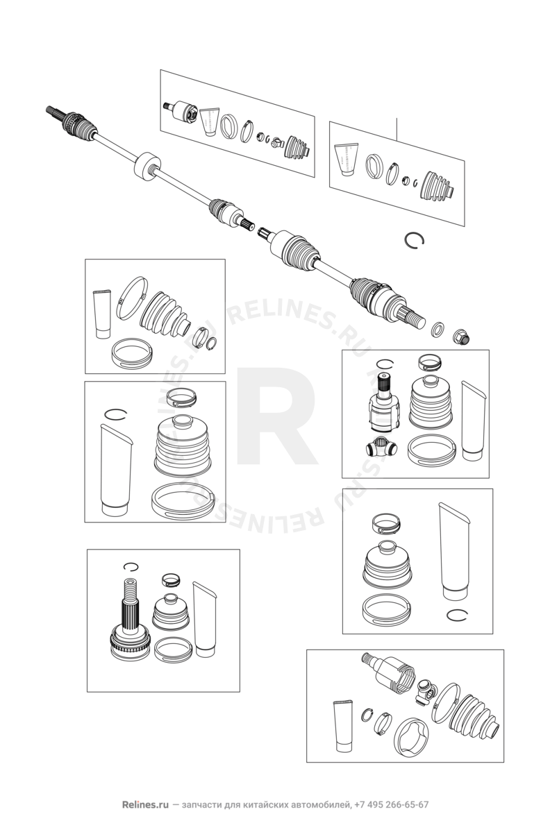 Привод, ШРУС (граната), пыльник и ступица (1) Chery Tiggo 3 — схема