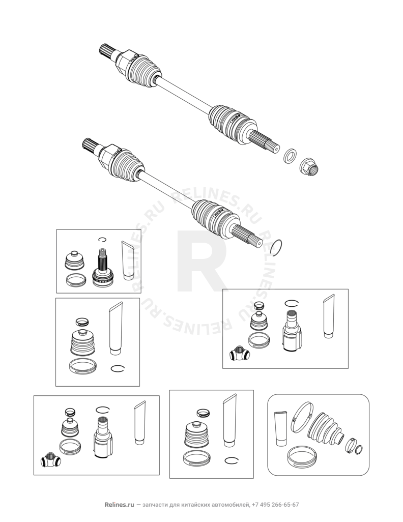 Запчасти Chery Tiggo 3 Поколение I (2014)  — Привод, ШРУС (граната), пыльник и ступица (2) — схема