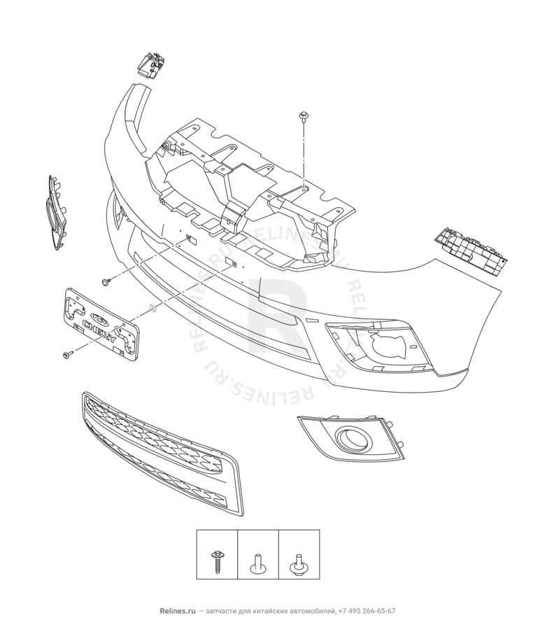 Запчасти Chery Tiggo 3 Поколение I (2014)  — Передний бампер и другие детали фронтальной части (2) — схема