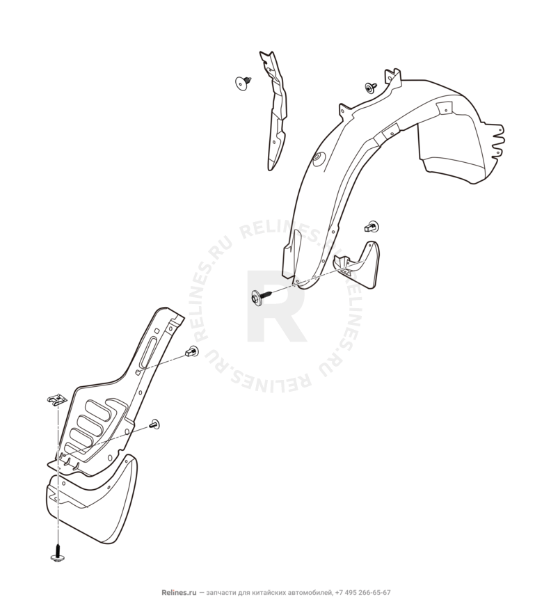 Подкрылки и брызговики Chery Tiggo 3 — схема