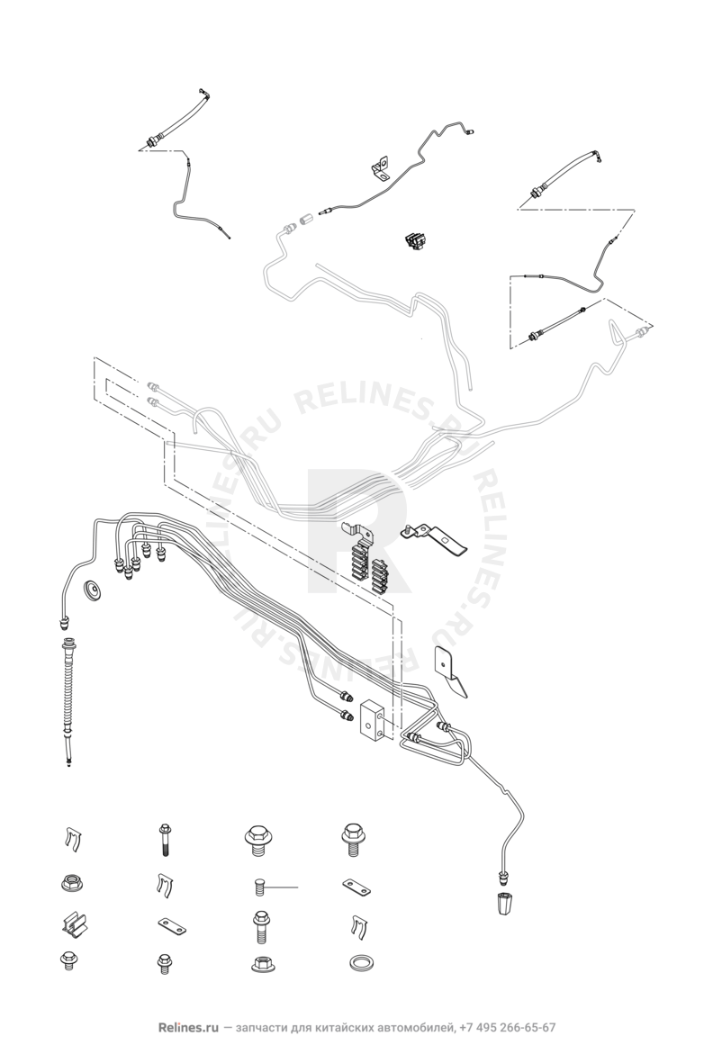 Запчасти Chery Tiggo 3 Поколение I (2014)  — Тормозные трубки и шланги (2) — схема