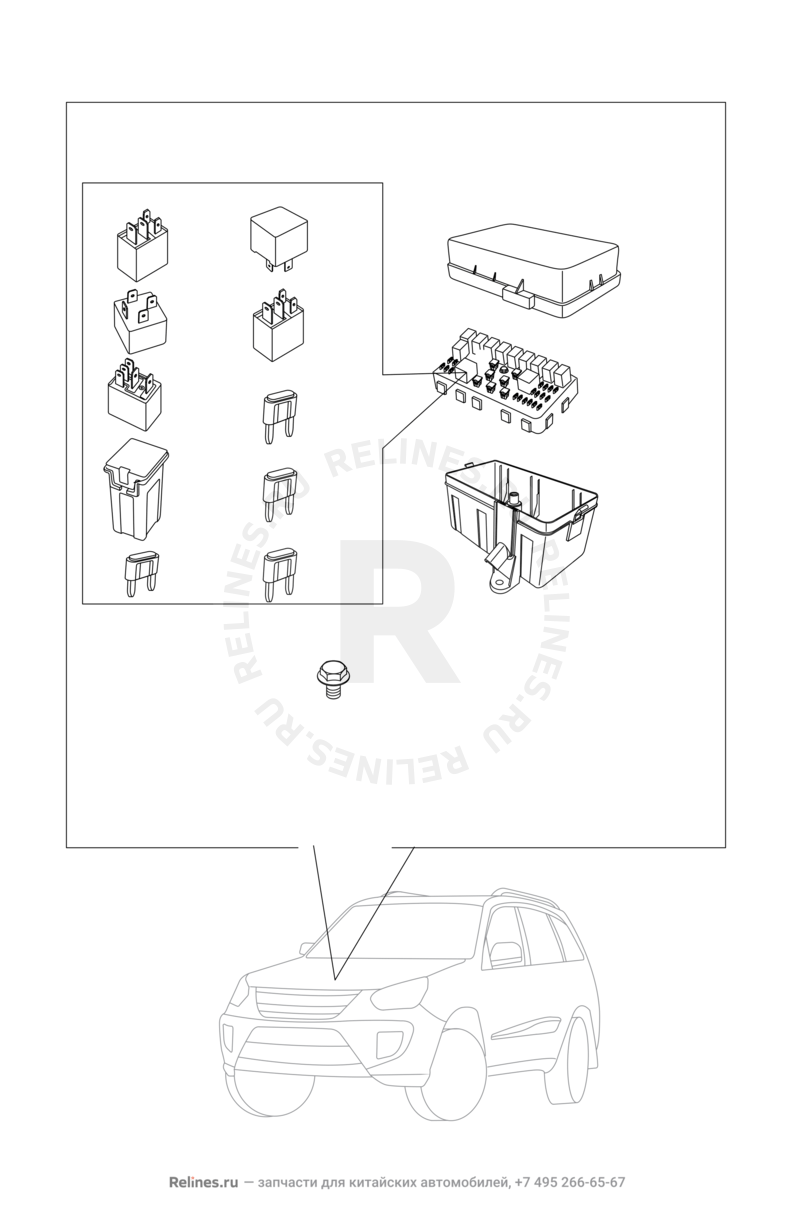 Запчасти Chery Tiggo 3 Поколение I (2014)  — Блок предохранителей, предохранители и реле (2) — схема