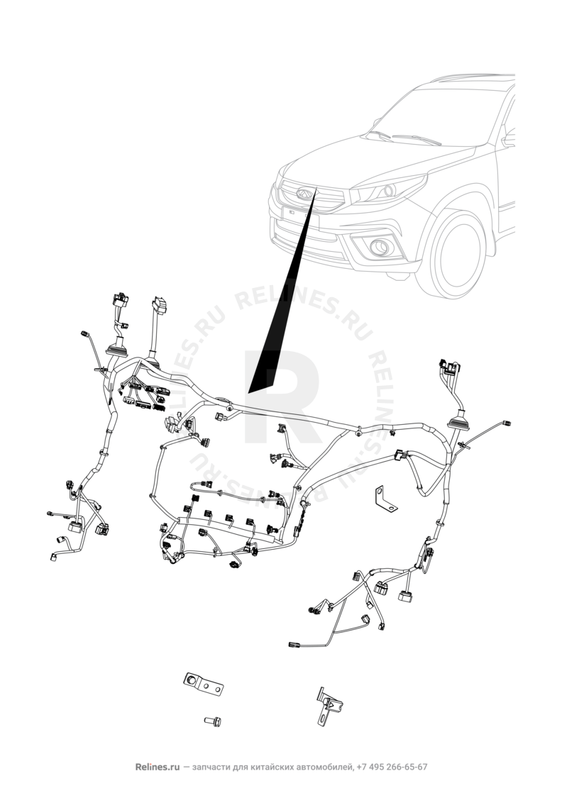 Запчасти Chery Tiggo 3 Поколение I (2014)  — Проводка моторного отсека, блок предохранителей, предохранители и реле (2) — схема