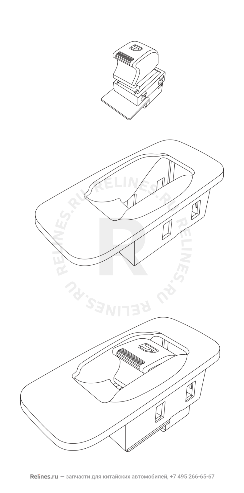 Запчасти Chery Tiggo 3 Поколение I (2014)  — Кнопка стеклоподъемника и накладка для кнопок стеклоподъемника — схема