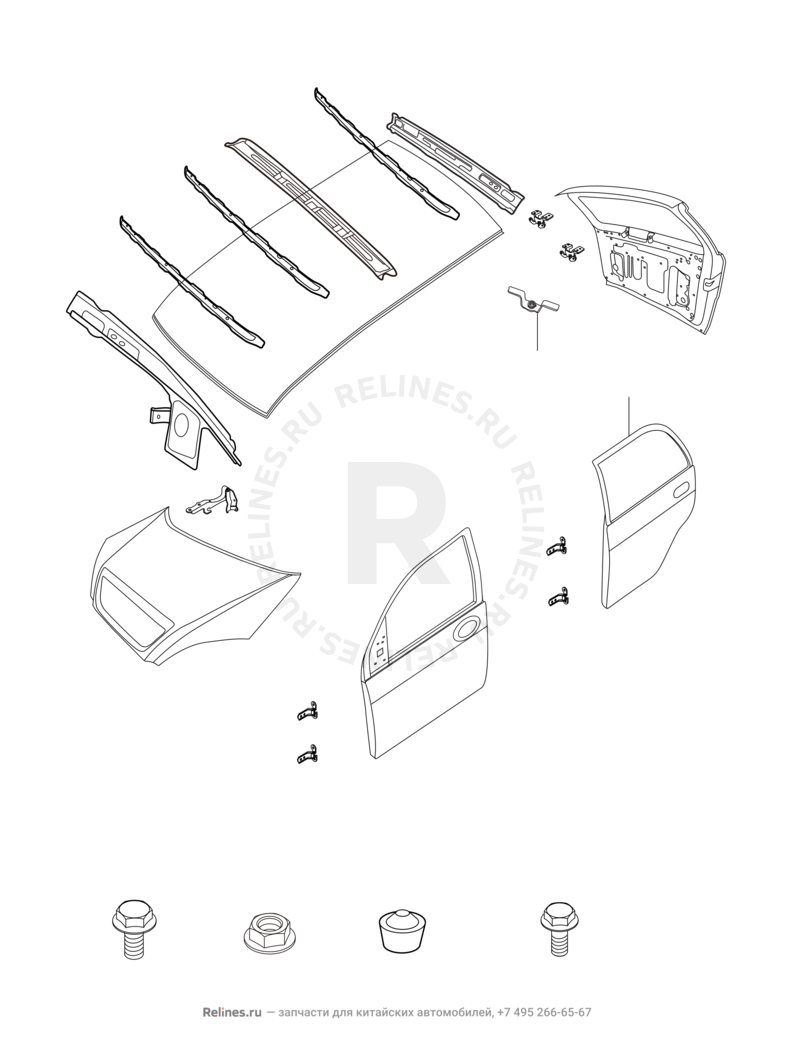 Запчасти Chery Tiggo 3 Поколение I (2014)  — Кузовные детали — схема