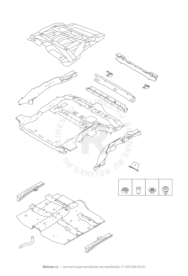 Запчасти Chery Tiggo 3 Поколение I (2014)  — Body-In-White Floor — схема