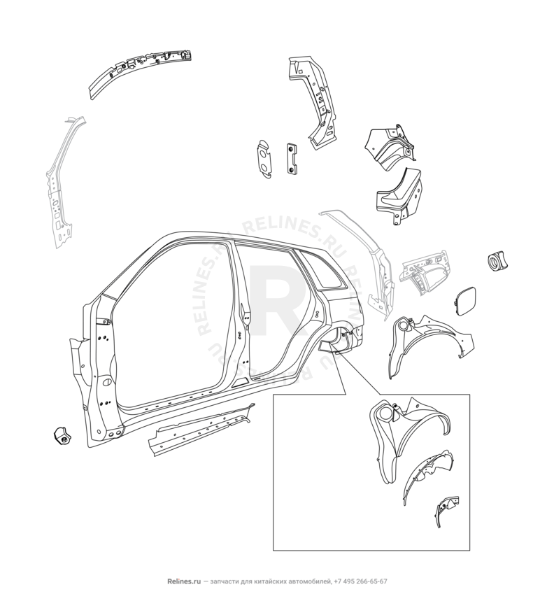 Запчасти Chery Tiggo 3 Поколение I (2014)  — Body-In-White Side Panel — схема