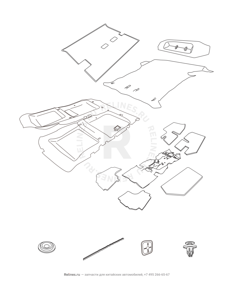 Запчасти Chery Tiggo 3 Поколение I (2014)  — Обшивка (ковер) пола (1) — схема