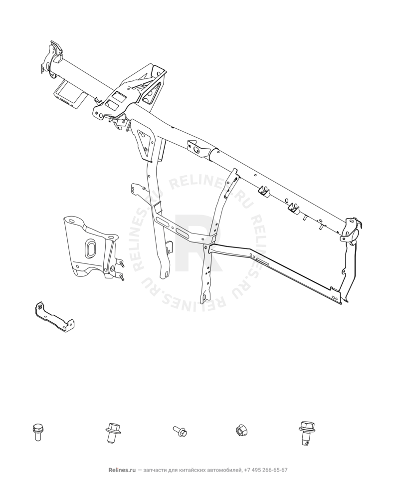 Запчасти Chery Tiggo 3 Поколение I (2014)  — Рама передней панели (торпедо) и опора радиатора кондиционера — схема
