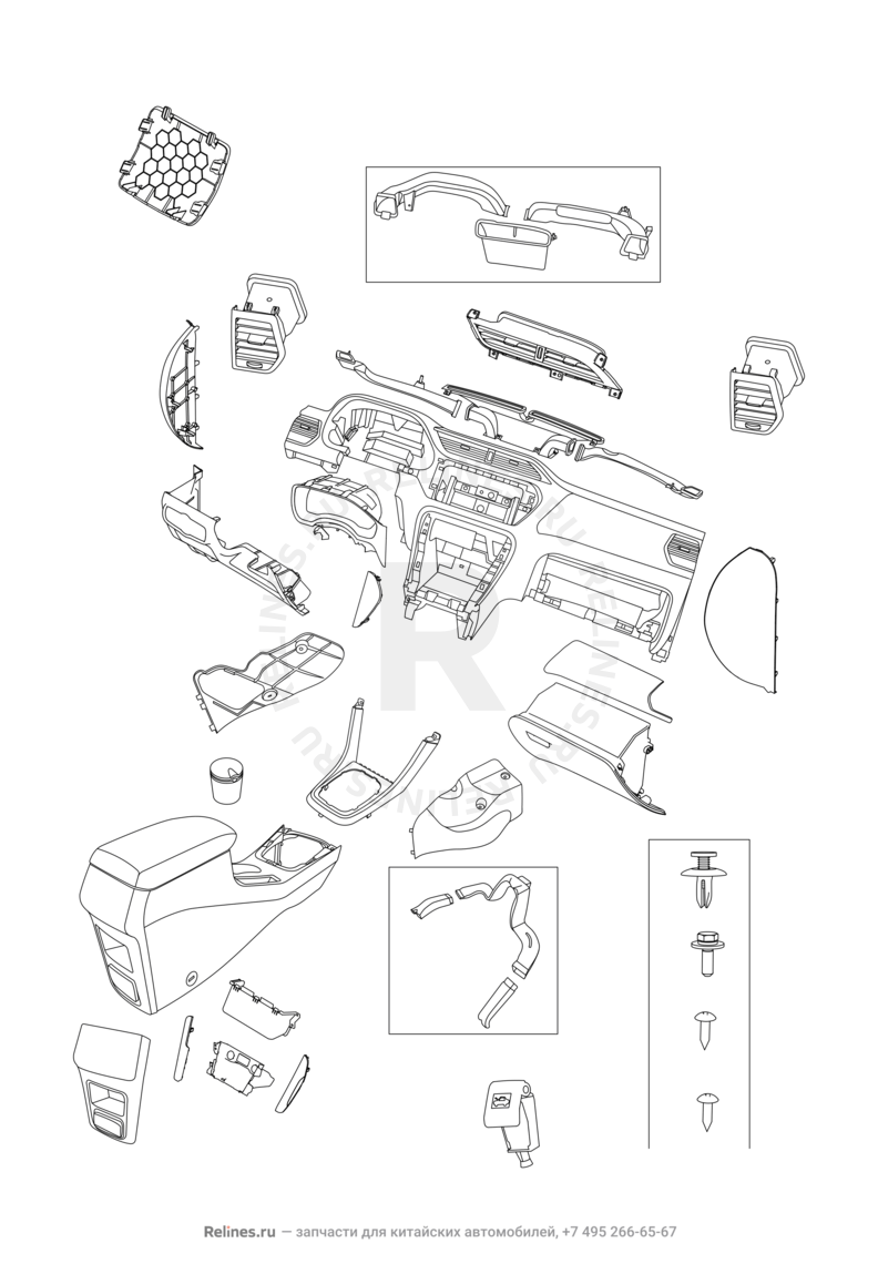 Запчасти Chery Tiggo 3 Поколение I (2014)  — Передняя панель (торпедо) (1) — схема