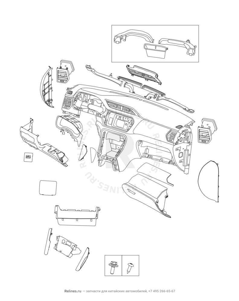 Запчасти Chery Tiggo 3 Поколение I (2014)  — Передняя панель (торпедо) — схема