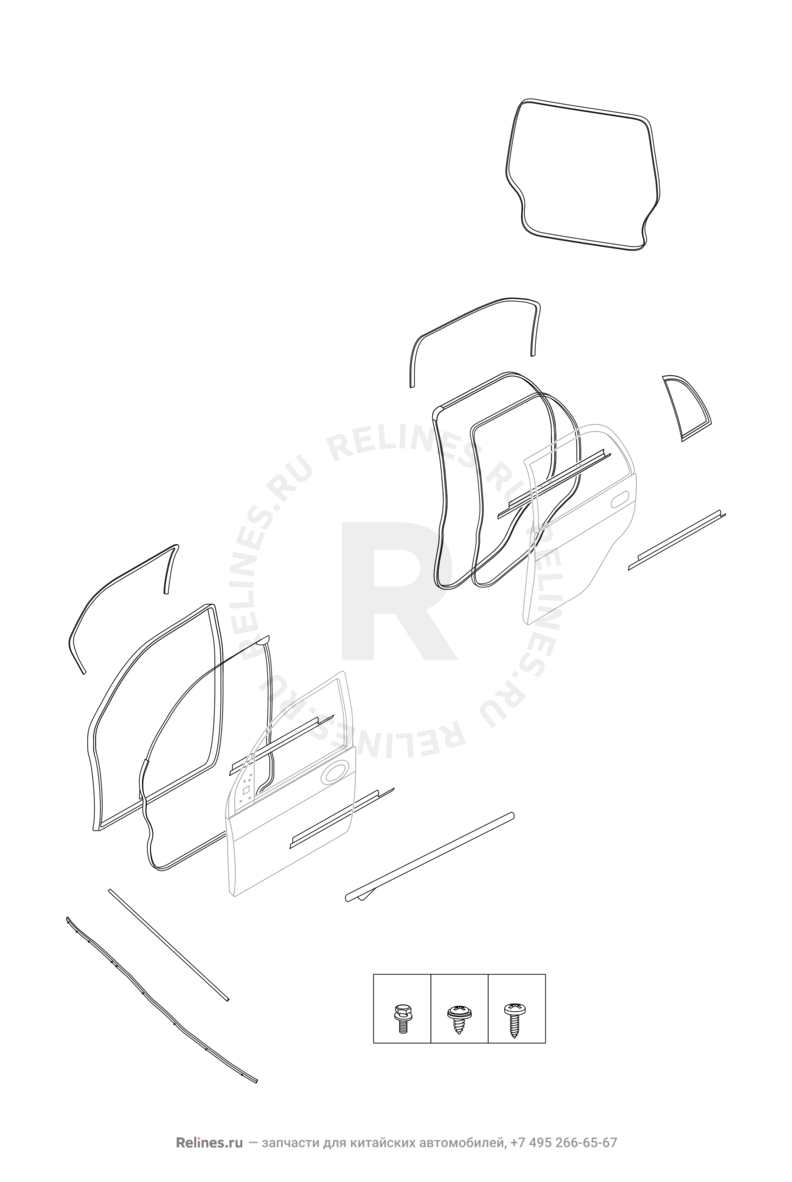 Запчасти Chery Tiggo 3 Поколение I (2014)  — Уплотнители и молдинги дверей — схема