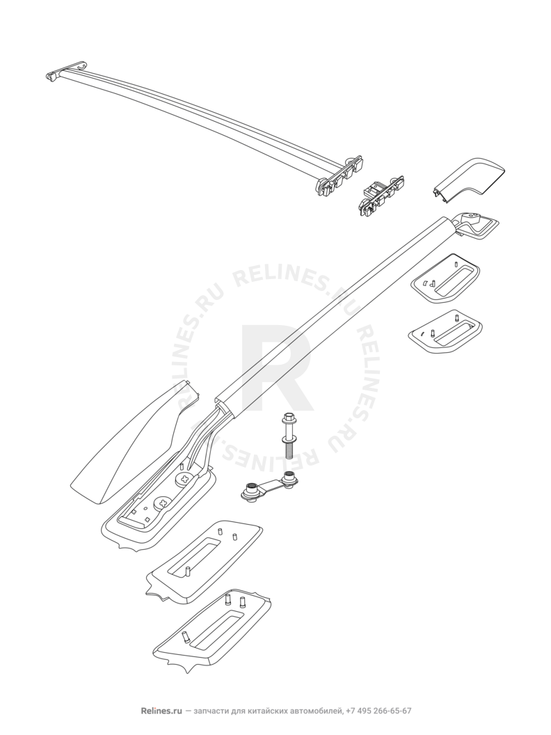 Запчасти Chery Tiggo Поколение I (2005)  — Рейлинги крыши и перекладины багажника (1) — схема