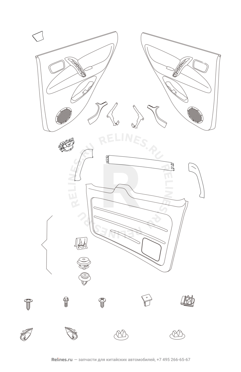 Запчасти Chery Tiggo 3 Поколение I (2014)  — Обшивка дверей и ручки — схема