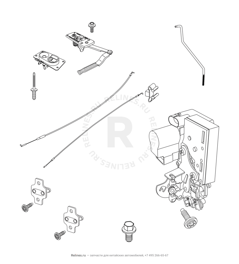 Запчасти Chery Tiggo Поколение I (2005)  — Замки, ручки капота и багажника, ручка открывания топливного бака — схема