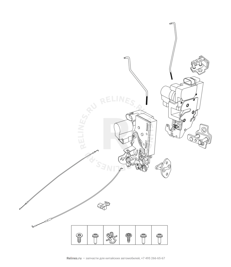 Запчасти Chery Tiggo 3 Поколение I (2014)  — Замок и комплектующие замка задней двери — схема