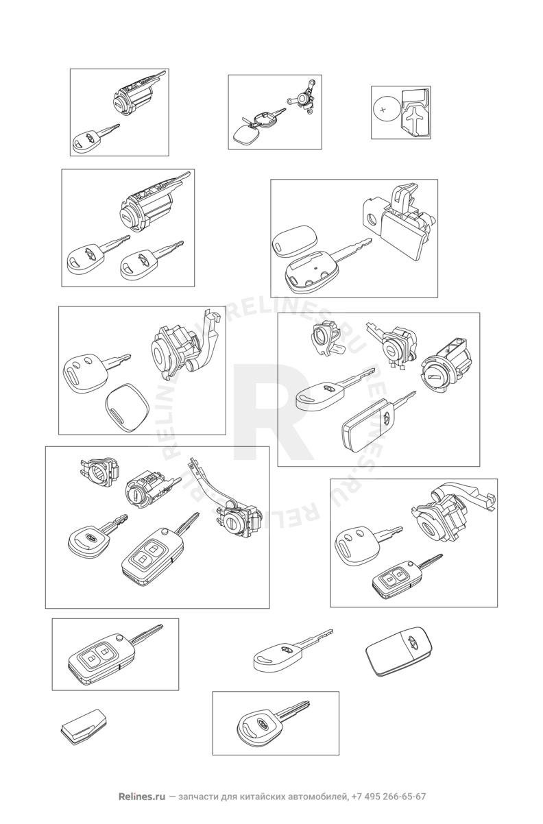 Личинки замков, чип иммобилайзера, ключи и ключ заготовка (3) Chery Tiggo — схема