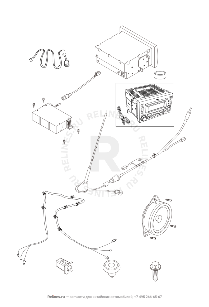 Автомагнитола, антенна, проводка и провода (2) Chery Tiggo — схема