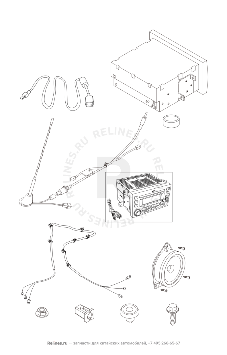 Запчасти Chery Tiggo Поколение I (2005)  — Автомагнитола, антенна, проводка и провода (4) — схема