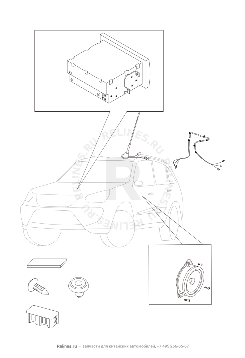 Запчасти Chery Tiggo 3 Поколение I (2014)  — Автомагнитола — схема