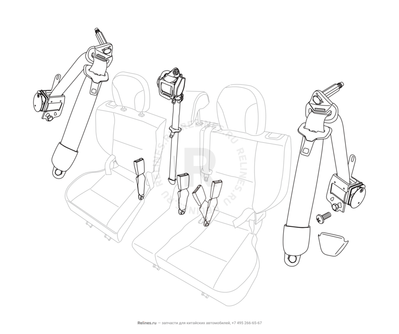 Запчасти Chery Tiggo 3 Поколение I (2014)  — Ремни безопасности — схема
