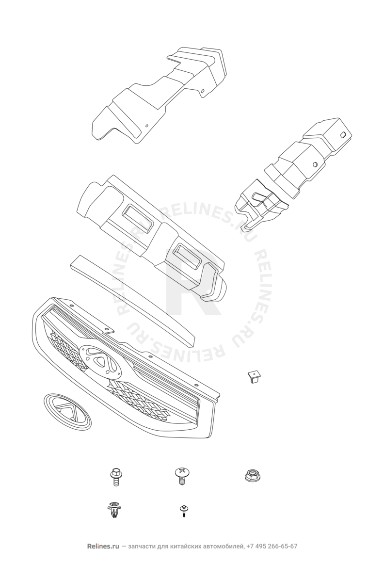 Запчасти Chery Tiggo 3 Поколение I (2014)  — Эмблема и решетка радиатора в сборе — схема