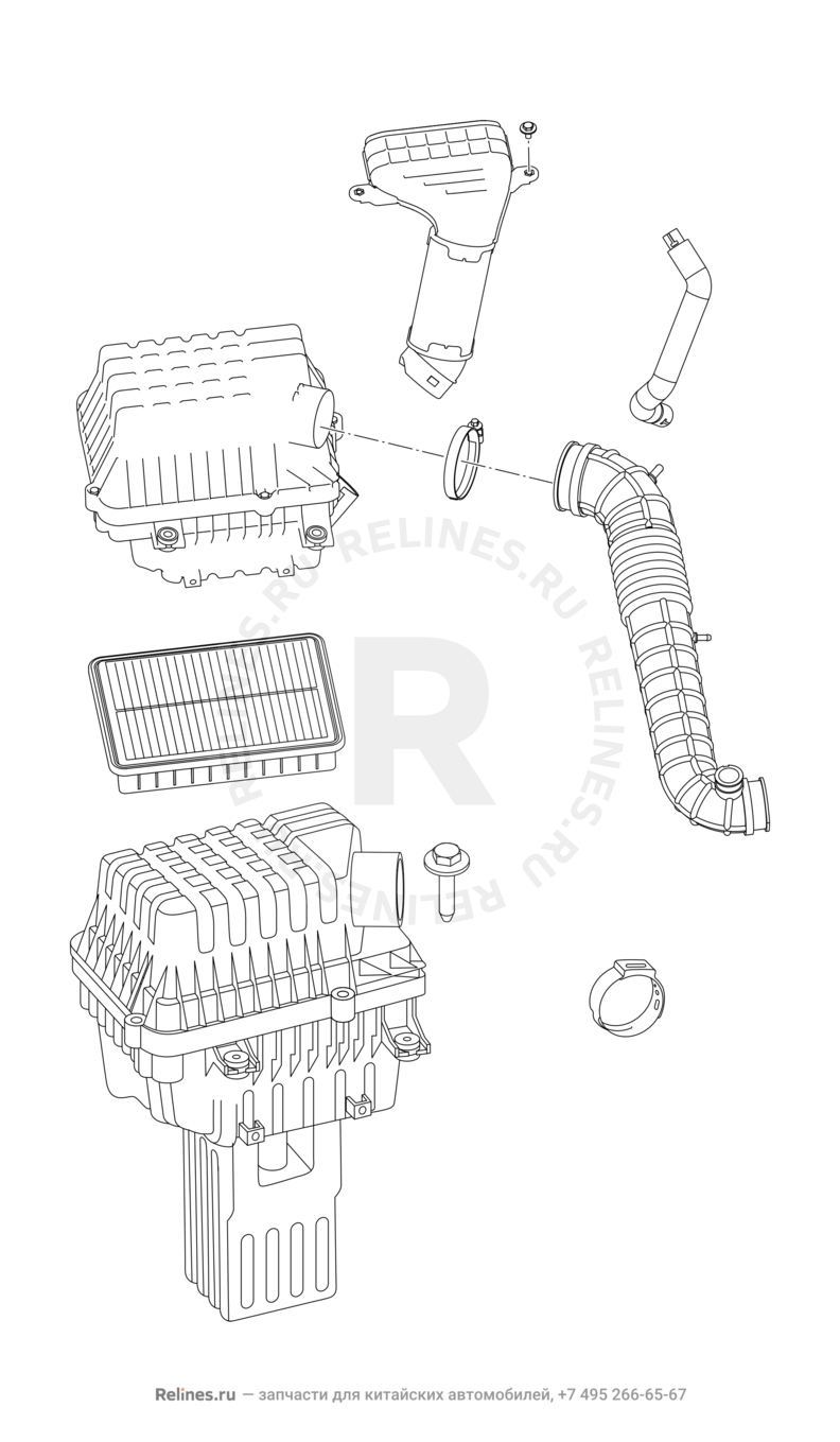 Запчасти Chery Tiggo 7 Поколение I (2016)  — Воздушный фильтр и корпус (1) — схема