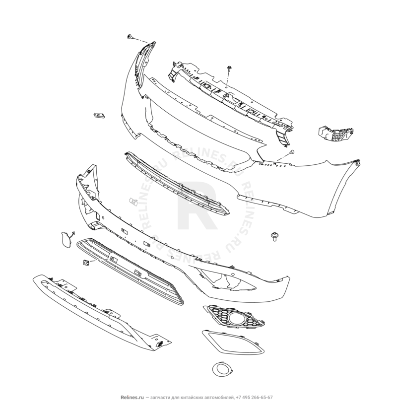 Передний бампер и другие детали фронтальной части (3) Chery Tiggo 7 — схема