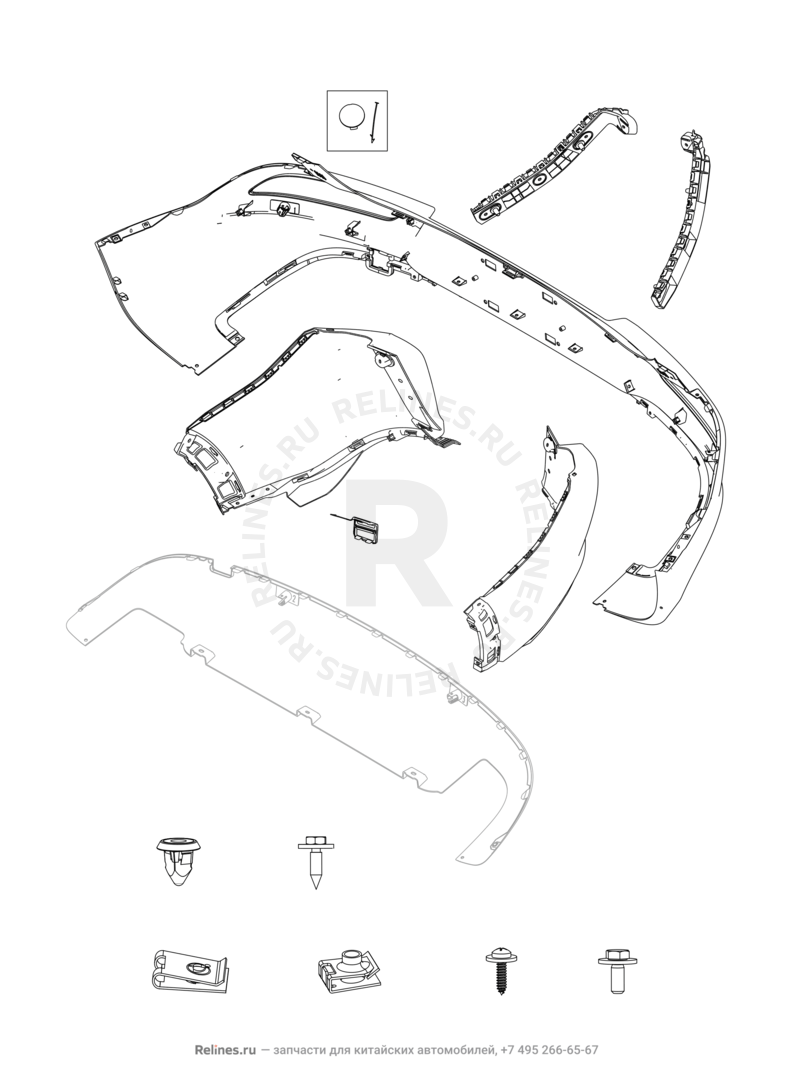 Запчасти Chery Tiggo 7 Поколение I (2016)  — Задний бампер и другие детали задка — схема