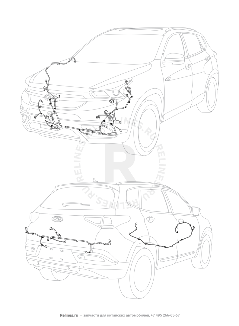 Запчасти Chery Tiggo 7 Поколение I (2016)  — Проводка переднего и заднего бамперов (5) — схема