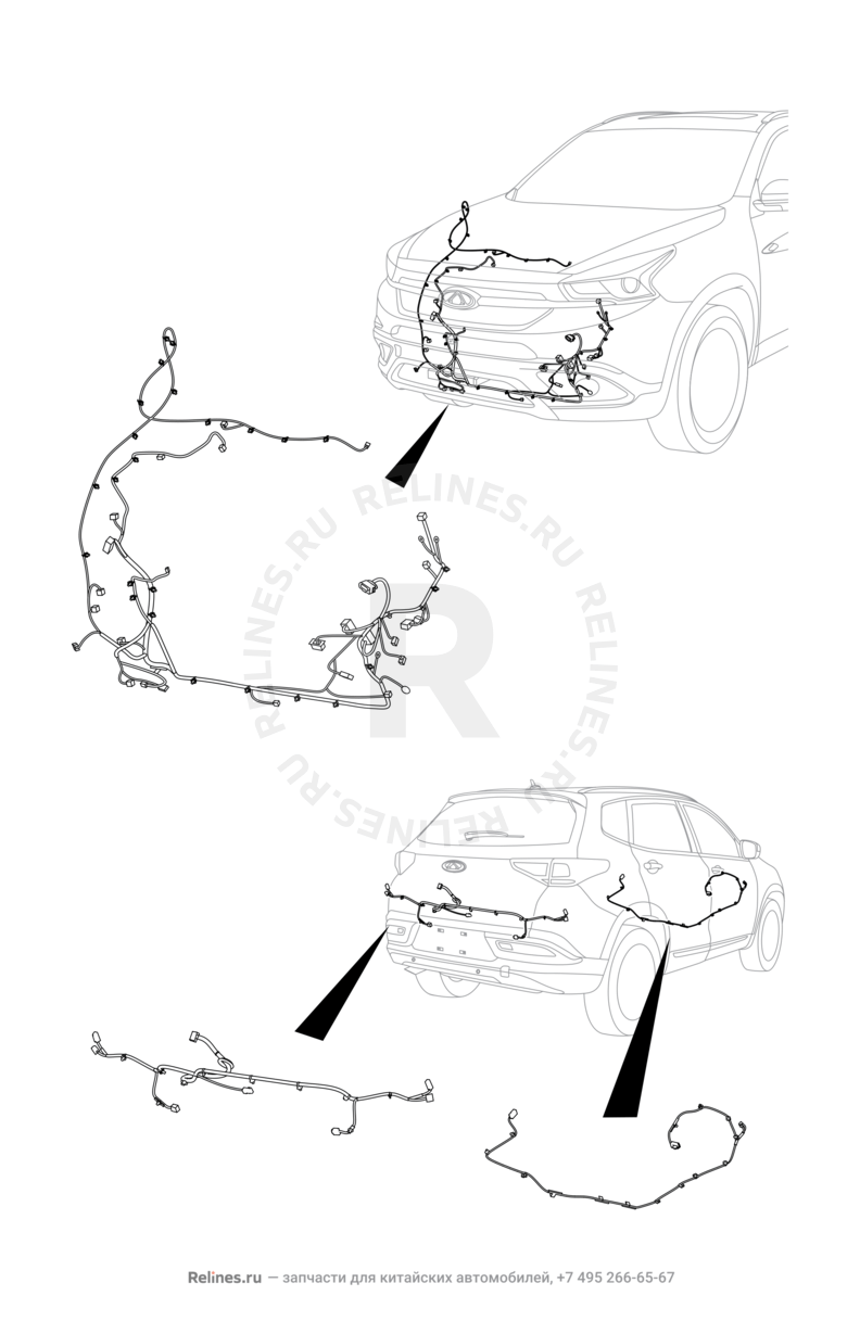 Запчасти Chery Tiggo 7 Поколение I (2016)  — Проводка переднего и заднего бамперов (1) — схема