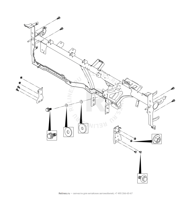 Запчасти Chery Tiggo 7 Поколение I (2016)  — Рама передней панели (торпедо) и опора радиатора кондиционера (2) — схема