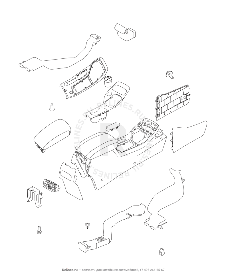 Запчасти Chery Tiggo 7 Поколение I (2016)  — Центральный тоннель (консоль) и воздуховоды (2) — схема