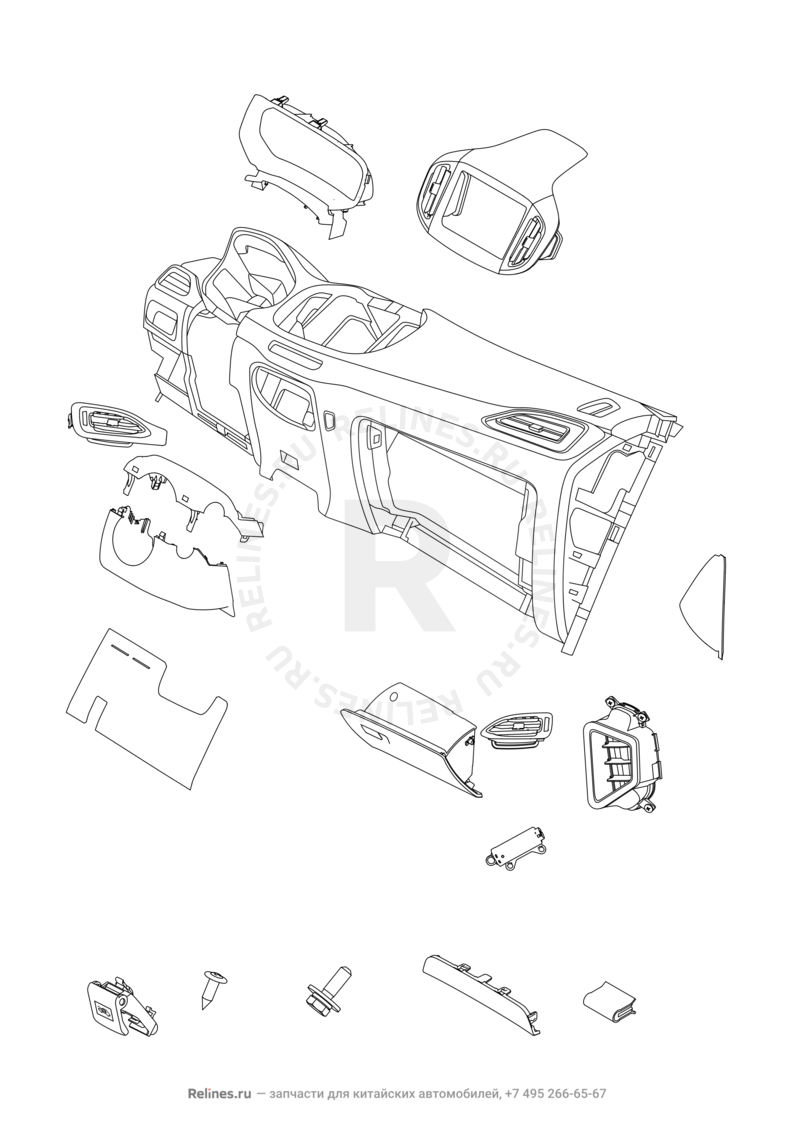 Запчасти Chery Tiggo 7 Поколение I (2016)  — Передняя панель (торпедо) (1) — схема