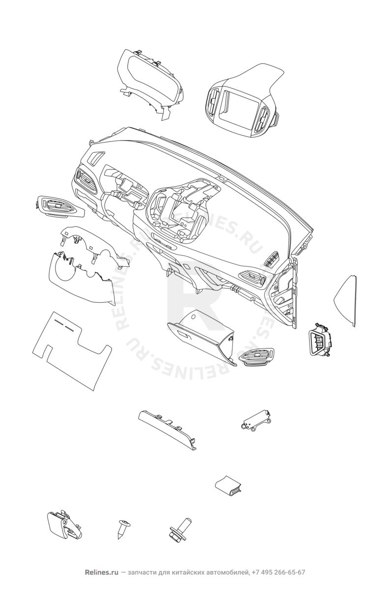 Запчасти Chery Tiggo 7 Поколение I (2016)  — Передняя панель (торпедо) (2) — схема