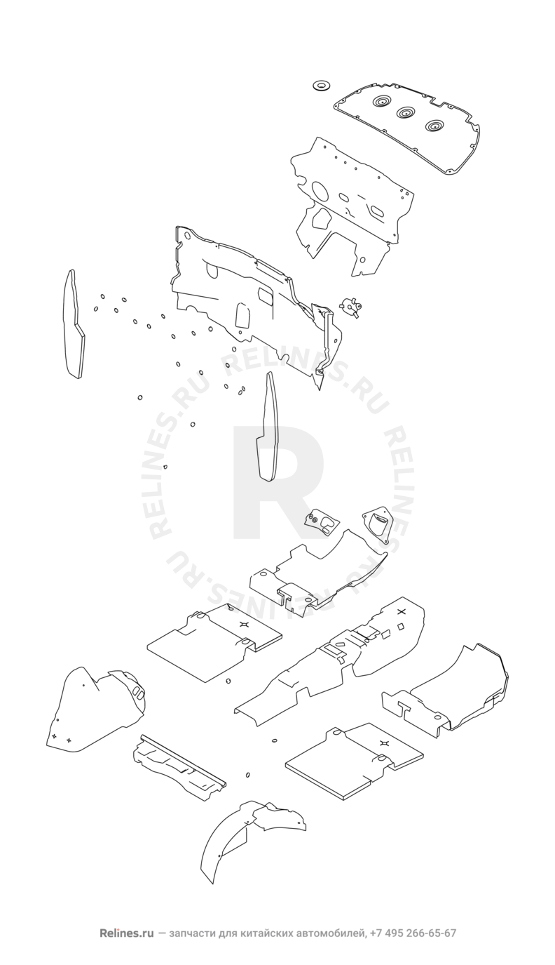 Запчасти Chery Tiggo 7 Поколение I (2016)  — Шумоизоляции передней панели (1) — схема