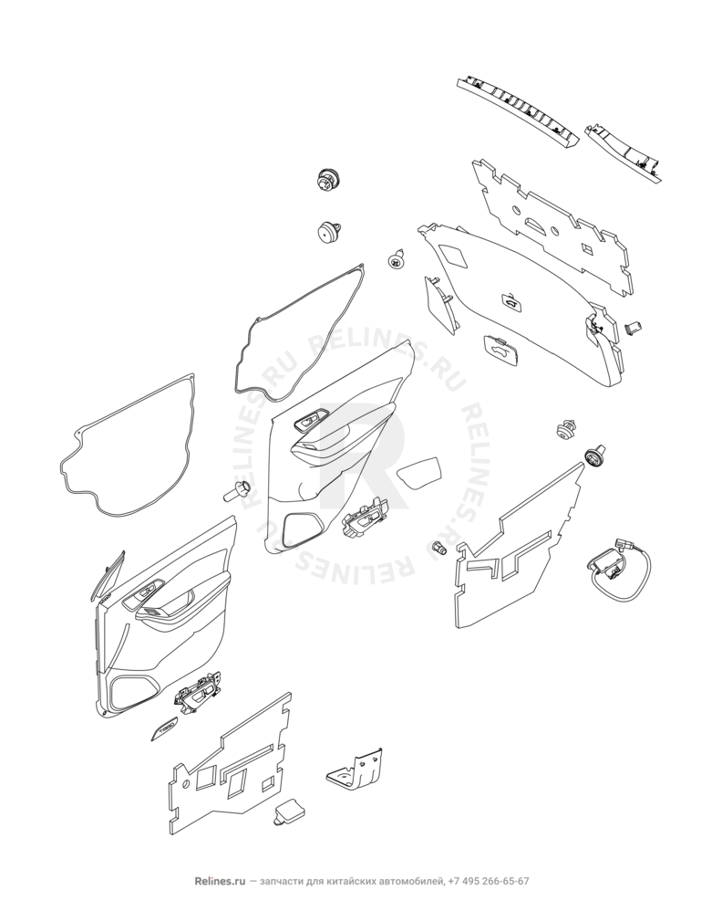 Запчасти Chery Tiggo 7 Поколение I (2016)  — Обшивка дверей, ручки и накладки ручек — схема