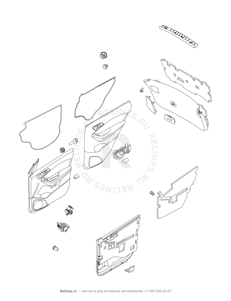 Запчасти Chery Tiggo 7 Поколение I (2016)  — Обшивка дверей, ручки и накладки ручек (1) — схема