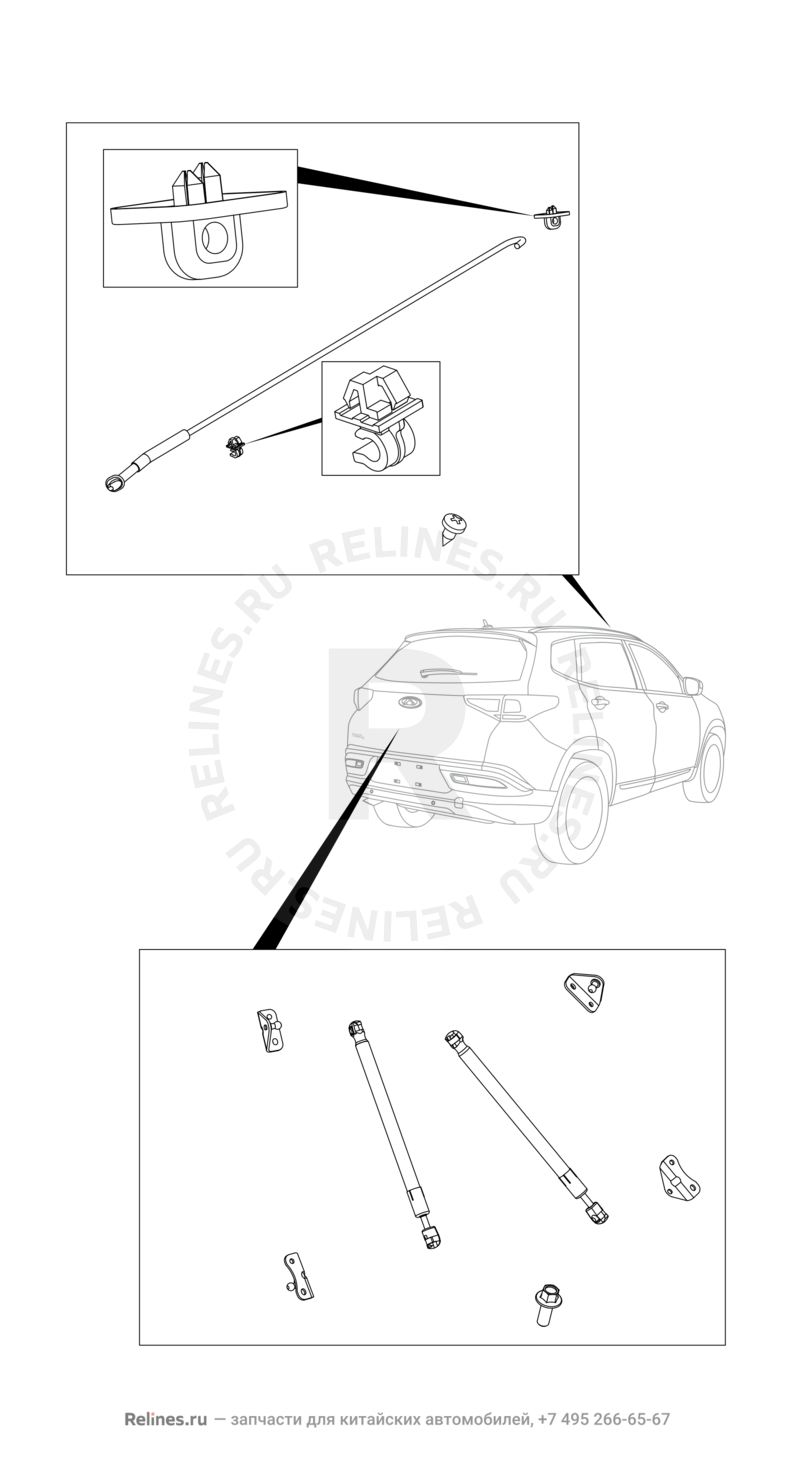 Запчасти Chery Tiggo 7 Поколение I (2016)  — Амортизатор багажника и упор капота — схема