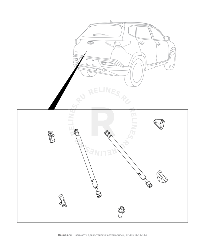 Амортизатор крышки багажника Chery Tiggo 7 — схема