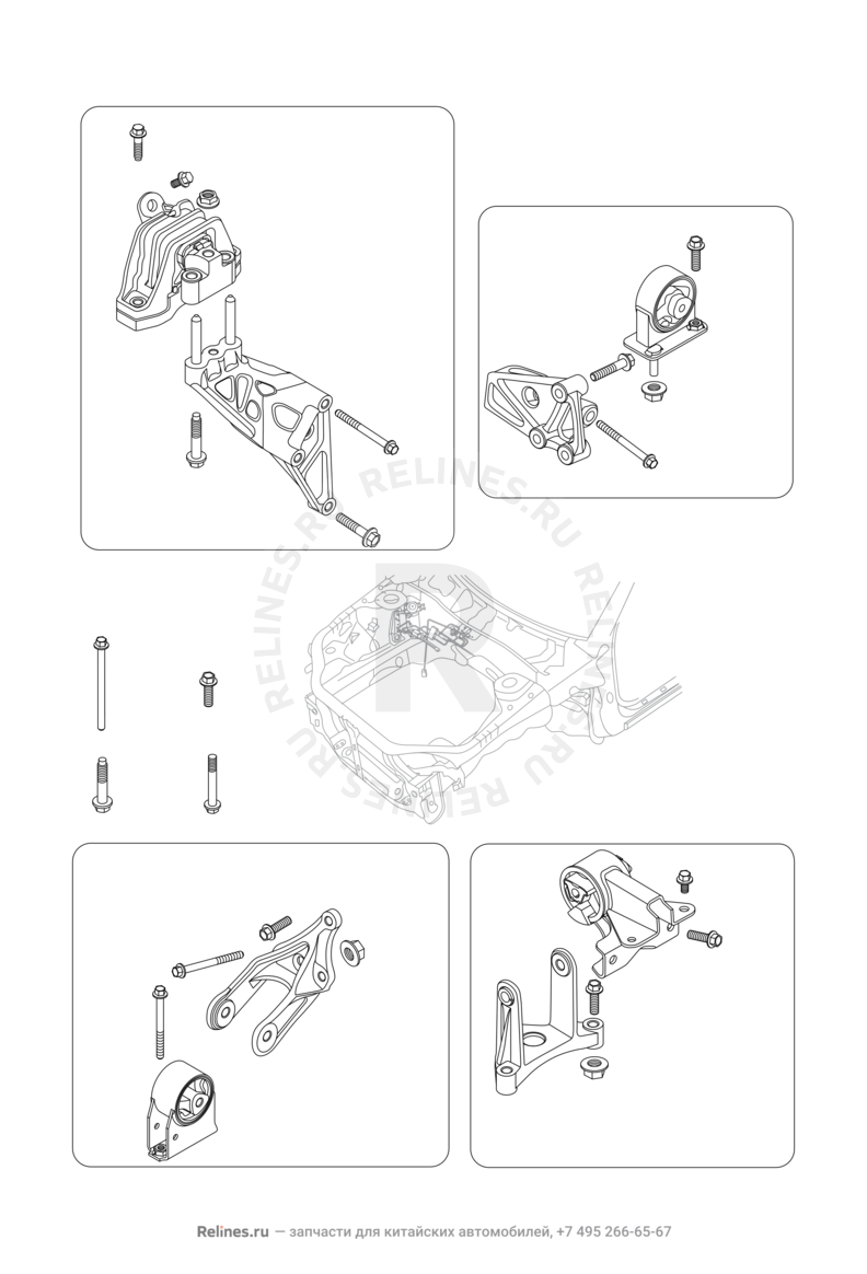 Запчасти Chery Tiggo 5 Поколение I (2013)  — Опоры двигателя (2) — схема