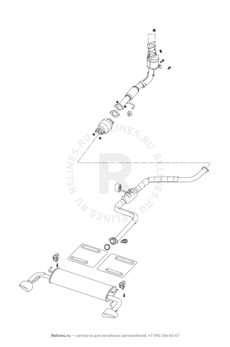 Запчасти Chery Tiggo 5 Поколение I (2013)  — Выпускная система (2) — схема